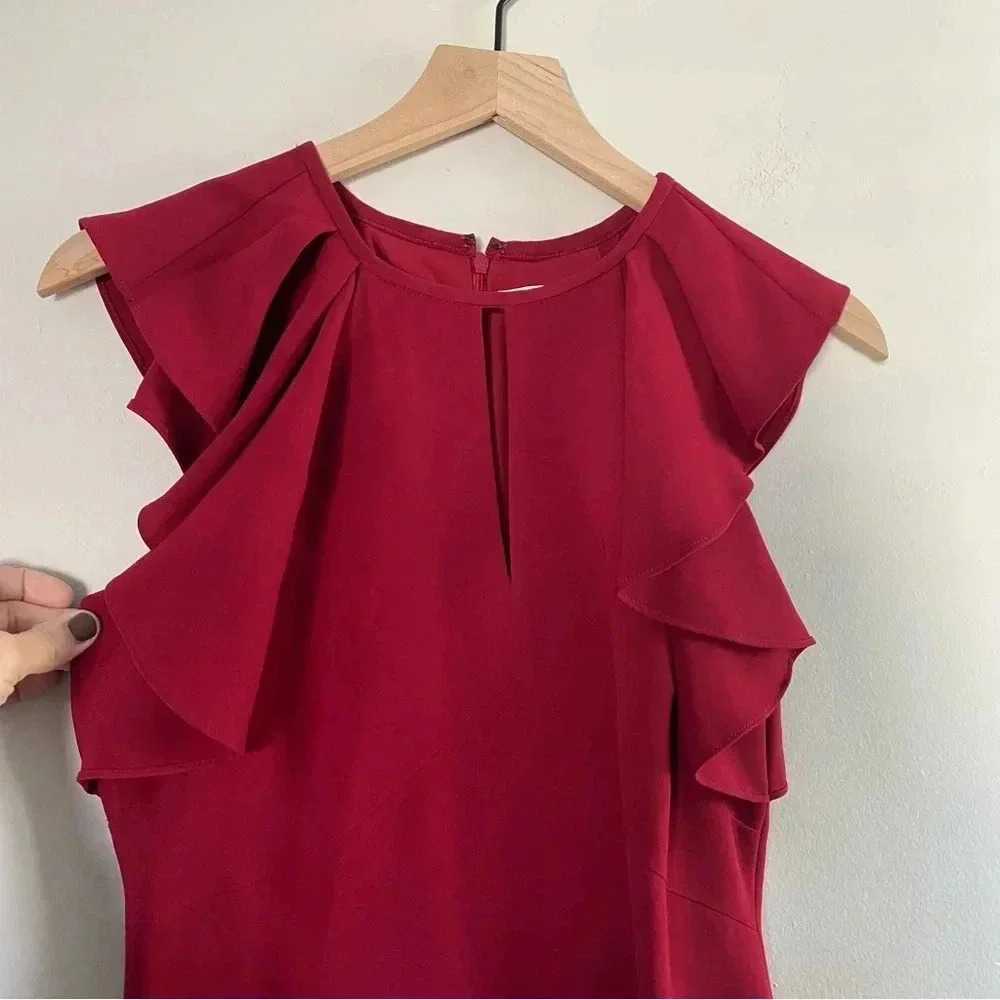 Shoshanna Red Ruffle Shoulder Mini Pencil Dress 6 - Picture 6 of 6